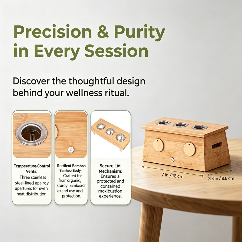 Bamboo 3-hole moxibustion box - 图片 3